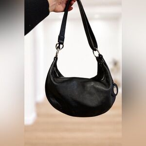 Furla Black Leather Hobo Shoulder Bag | Made in Italy | Silver Hardware